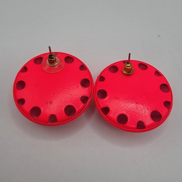 80s Flourescent Pink Large Round Pierced Earrings 80s Theme‎ Party - Picture 2 of 5